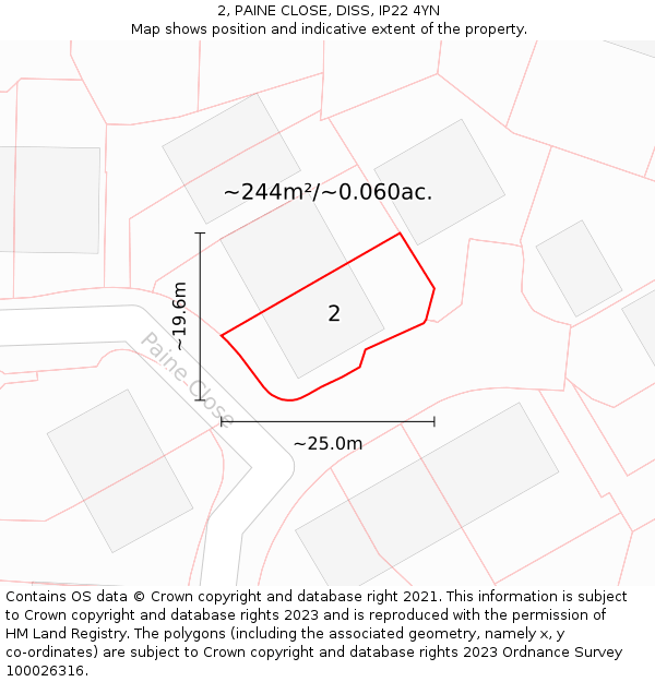 2, PAINE CLOSE, DISS, IP22 4YN: Plot and title map