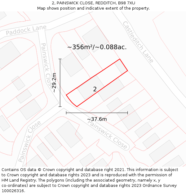 2, PAINSWICK CLOSE, REDDITCH, B98 7XU: Plot and title map