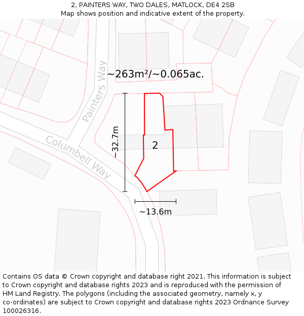 2, PAINTERS WAY, TWO DALES, MATLOCK, DE4 2SB: Plot and title map