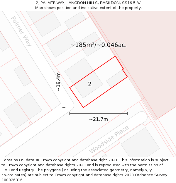 2, PALMER WAY, LANGDON HILLS, BASILDON, SS16 5LW: Plot and title map