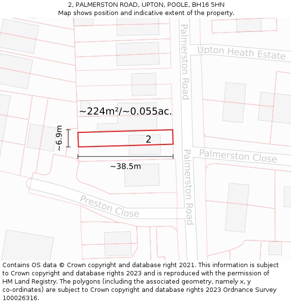 2, PALMERSTON ROAD, UPTON, POOLE, BH16 5HN: Plot and title map