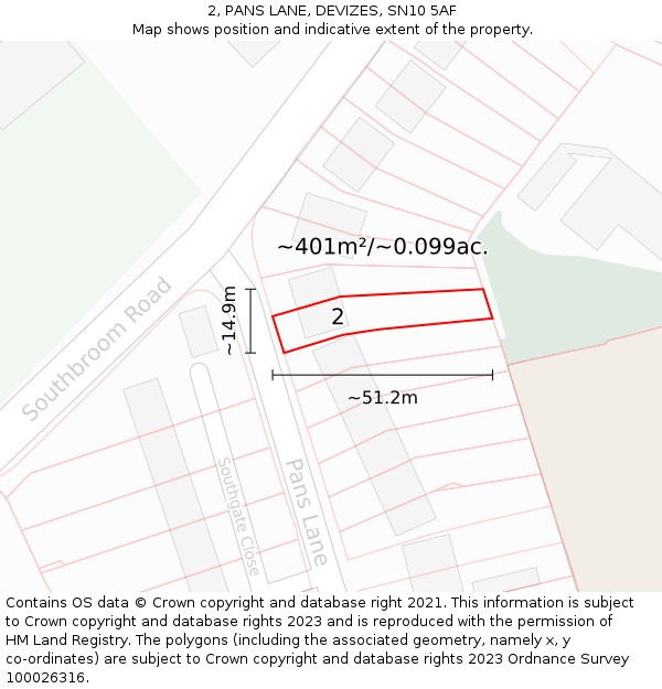2, PANS LANE, DEVIZES, SN10 5AF: Plot and title map