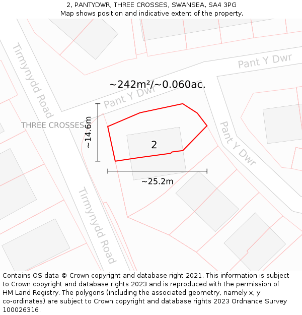 2, PANTYDWR, THREE CROSSES, SWANSEA, SA4 3PG: Plot and title map