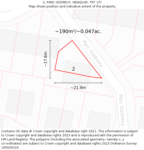 2, PARC GODREVY, NEWQUAY, TR7 1TY: Plot and title map