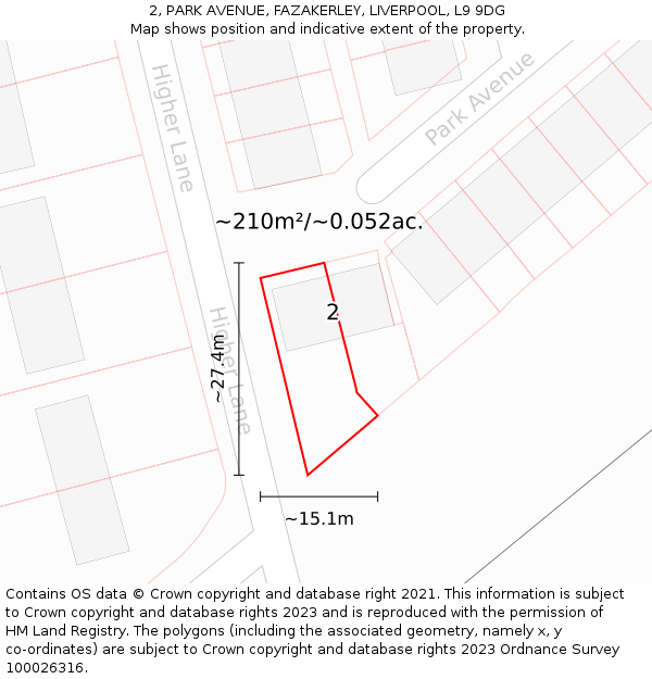 2, PARK AVENUE, FAZAKERLEY, LIVERPOOL, L9 9DG: Plot and title map