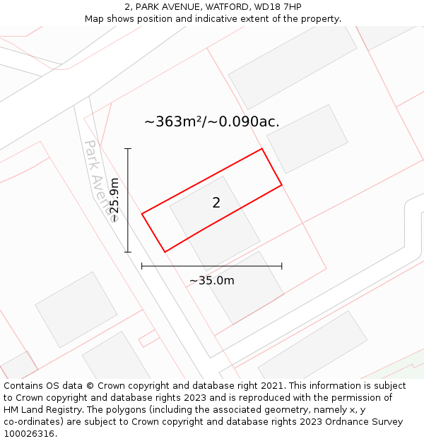 2, PARK AVENUE, WATFORD, WD18 7HP: Plot and title map