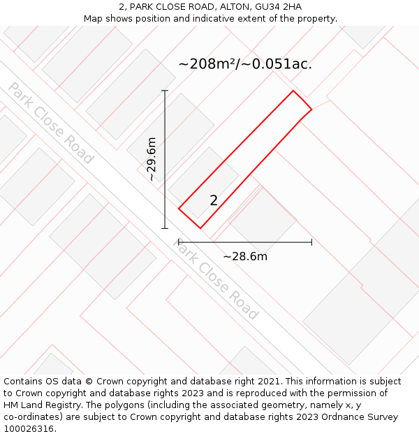 2, PARK CLOSE ROAD, ALTON, GU34 2HA: Plot and title map