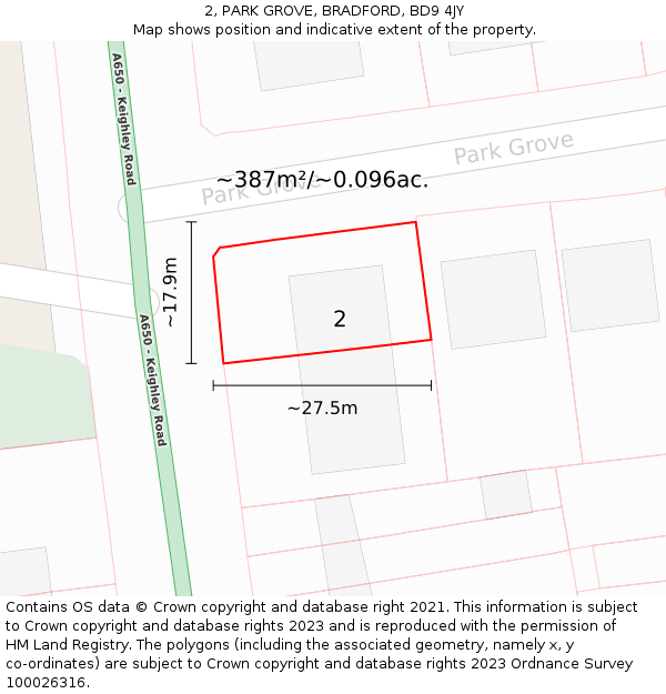 2, PARK GROVE, BRADFORD, BD9 4JY: Plot and title map