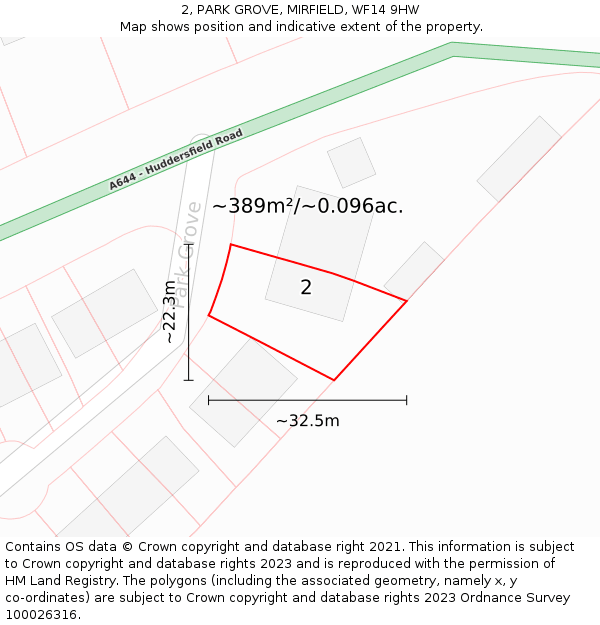 2, PARK GROVE, MIRFIELD, WF14 9HW: Plot and title map