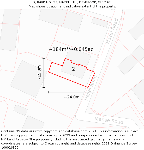 2, PARK HOUSE, HAZEL HILL, DRYBROOK, GL17 9EJ: Plot and title map