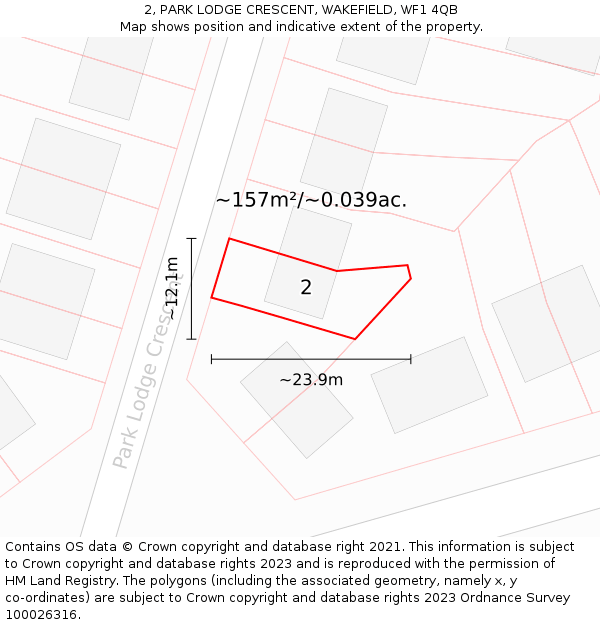 2, PARK LODGE CRESCENT, WAKEFIELD, WF1 4QB: Plot and title map