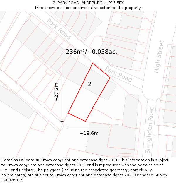 2, PARK ROAD, ALDEBURGH, IP15 5EX: Plot and title map