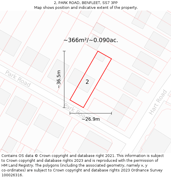 2, PARK ROAD, BENFLEET, SS7 3PP: Plot and title map