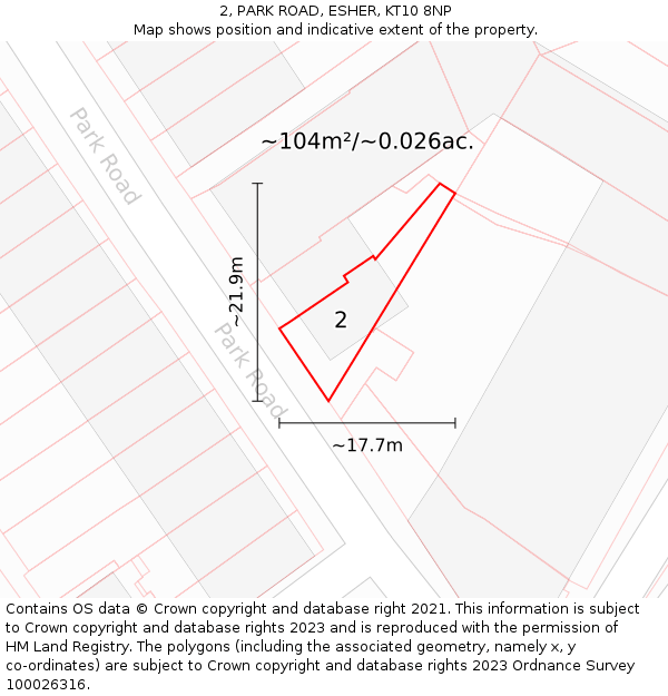 2, PARK ROAD, ESHER, KT10 8NP: Plot and title map