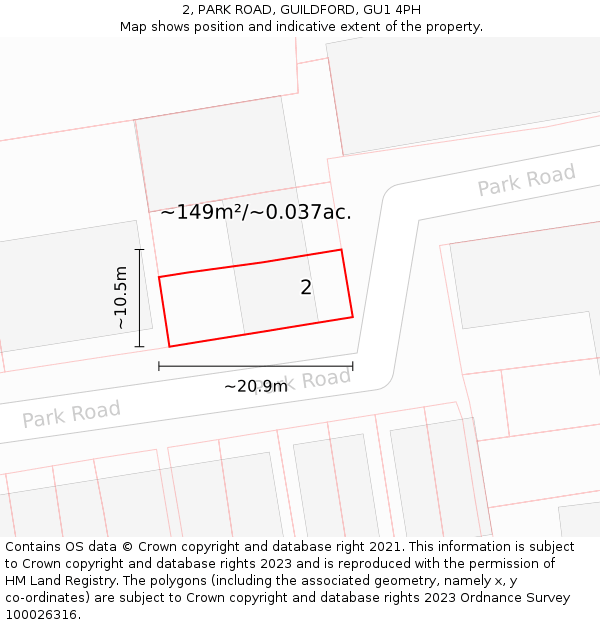 2, PARK ROAD, GUILDFORD, GU1 4PH: Plot and title map