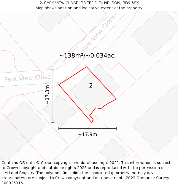 2, PARK VIEW CLOSE, BRIERFIELD, NELSON, BB9 5SX: Plot and title map