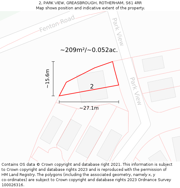 2, PARK VIEW, GREASBROUGH, ROTHERHAM, S61 4RR: Plot and title map