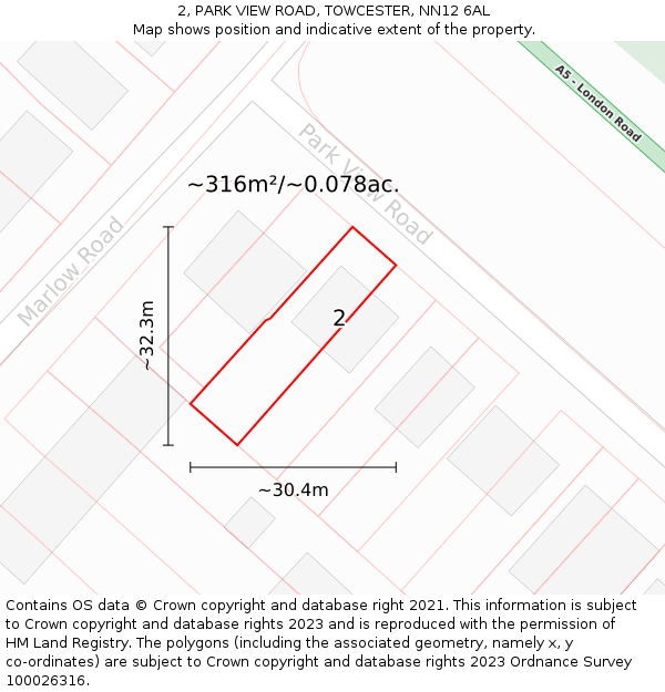 2, PARK VIEW ROAD, TOWCESTER, NN12 6AL: Plot and title map