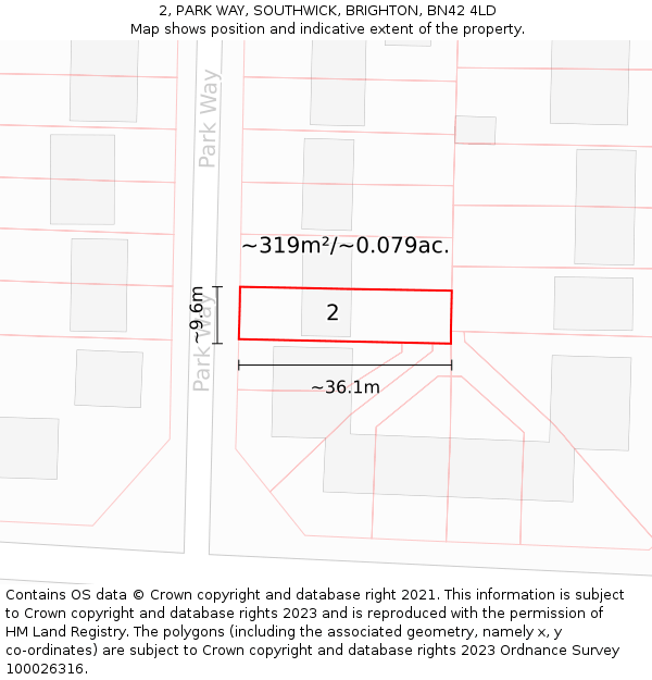 2, PARK WAY, SOUTHWICK, BRIGHTON, BN42 4LD: Plot and title map