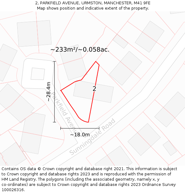 2, PARKFIELD AVENUE, URMSTON, MANCHESTER, M41 9FE: Plot and title map