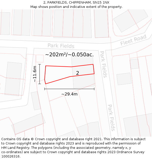 2, PARKFIELDS, CHIPPENHAM, SN15 1NX: Plot and title map