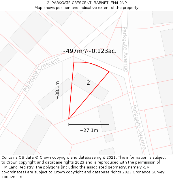 2, PARKGATE CRESCENT, BARNET, EN4 0NP: Plot and title map