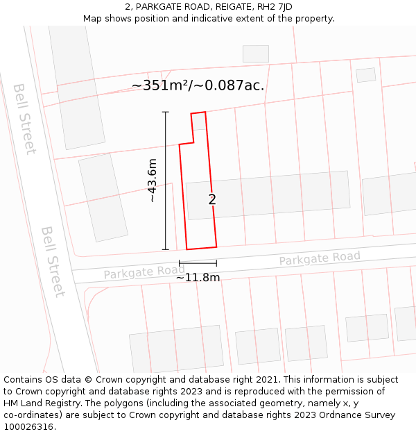 2, PARKGATE ROAD, REIGATE, RH2 7JD: Plot and title map