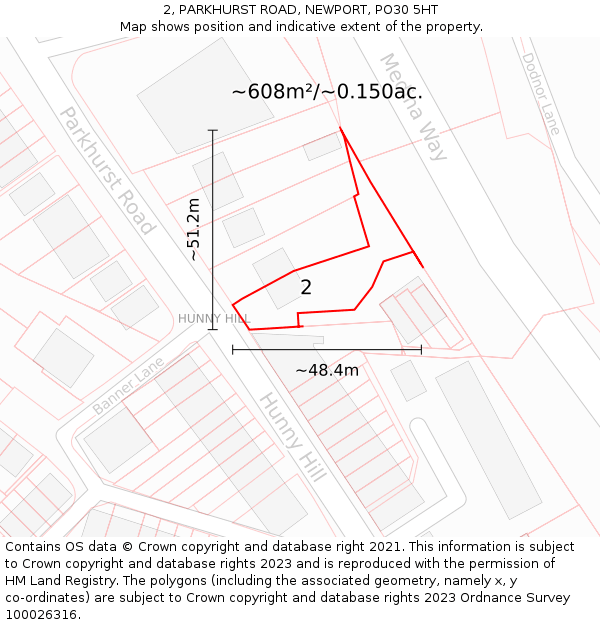 2, PARKHURST ROAD, NEWPORT, PO30 5HT: Plot and title map