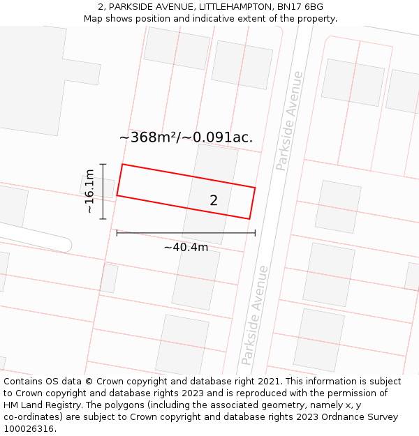 2, PARKSIDE AVENUE, LITTLEHAMPTON, BN17 6BG: Plot and title map