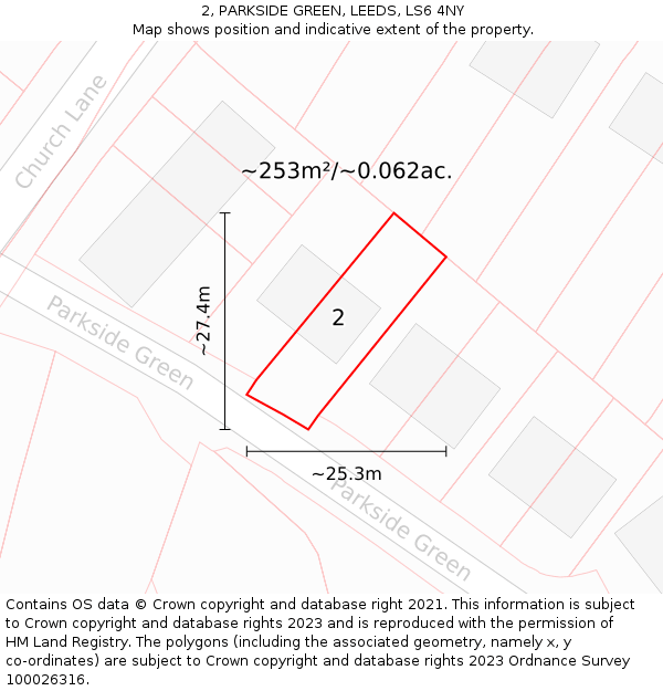 2, PARKSIDE GREEN, LEEDS, LS6 4NY: Plot and title map