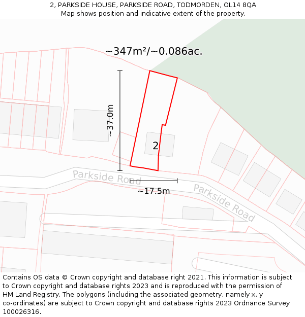 2, PARKSIDE HOUSE, PARKSIDE ROAD, TODMORDEN, OL14 8QA: Plot and title map