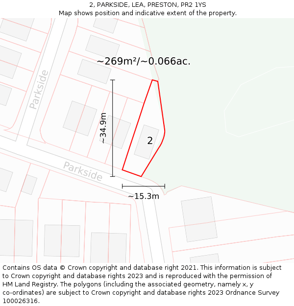 2, PARKSIDE, LEA, PRESTON, PR2 1YS: Plot and title map