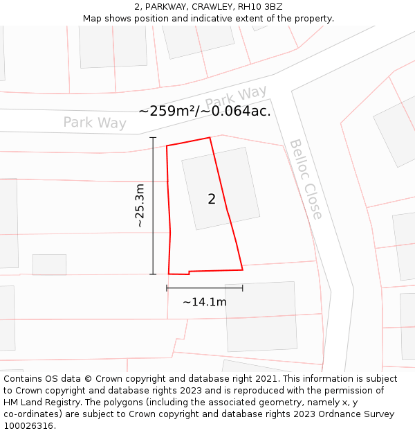2, PARKWAY, CRAWLEY, RH10 3BZ: Plot and title map