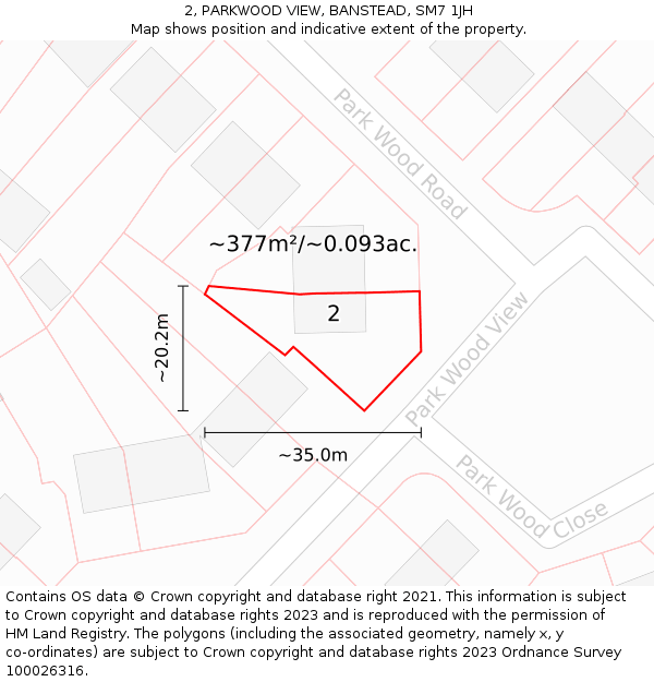 2, PARKWOOD VIEW, BANSTEAD, SM7 1JH: Plot and title map