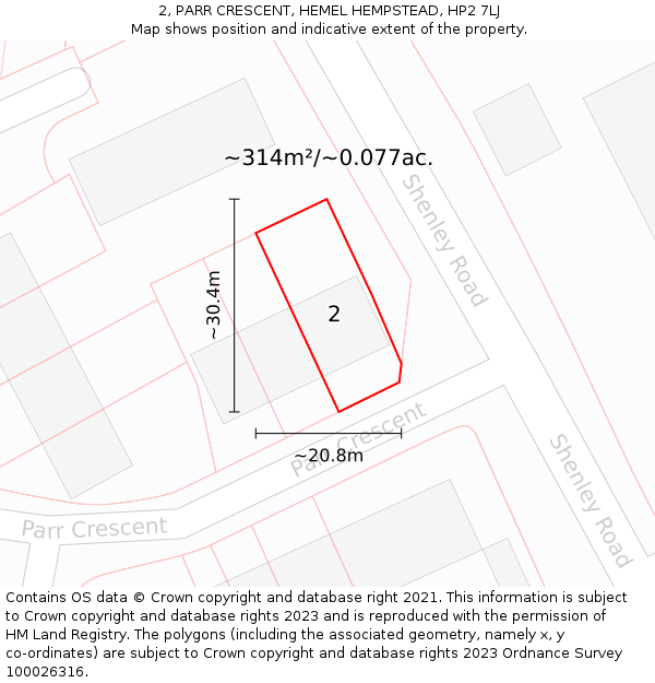 2, PARR CRESCENT, HEMEL HEMPSTEAD, HP2 7LJ: Plot and title map