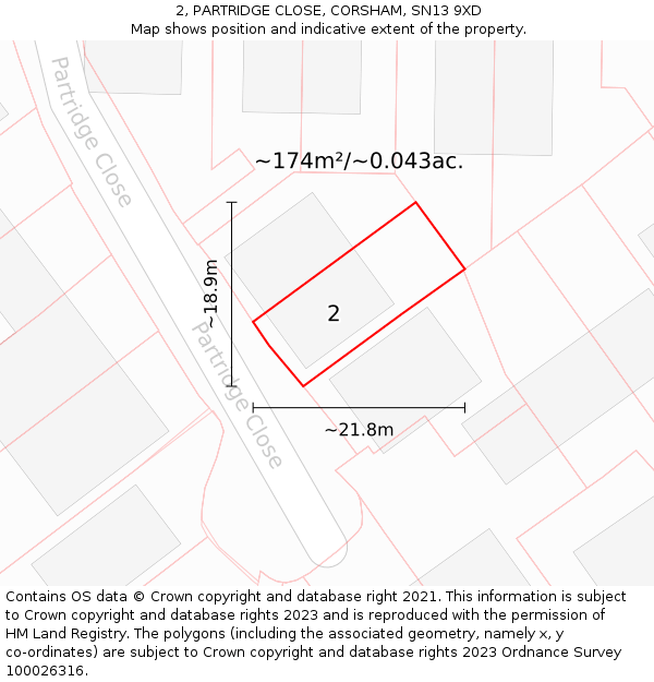 2, PARTRIDGE CLOSE, CORSHAM, SN13 9XD: Plot and title map