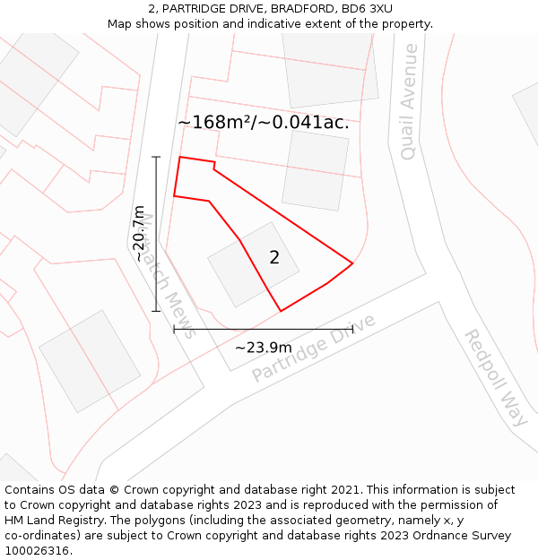 2, PARTRIDGE DRIVE, BRADFORD, BD6 3XU: Plot and title map