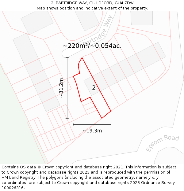 2, PARTRIDGE WAY, GUILDFORD, GU4 7DW: Plot and title map