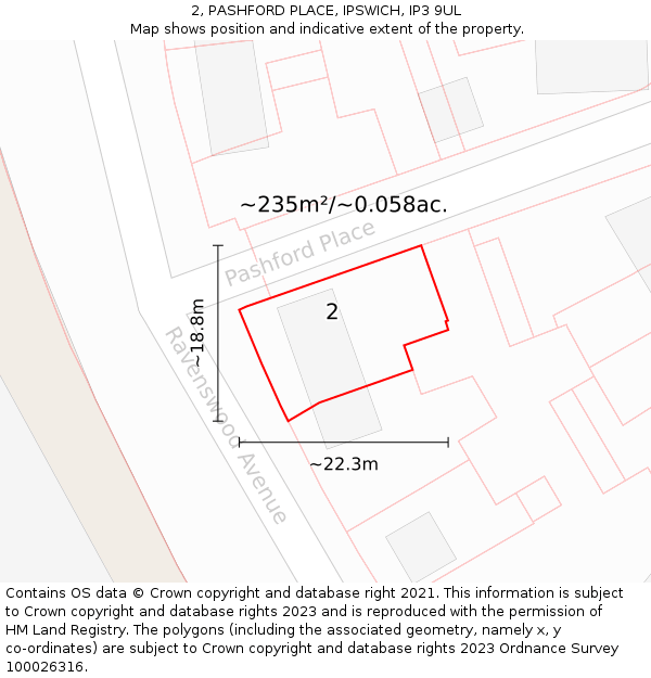 2, PASHFORD PLACE, IPSWICH, IP3 9UL: Plot and title map