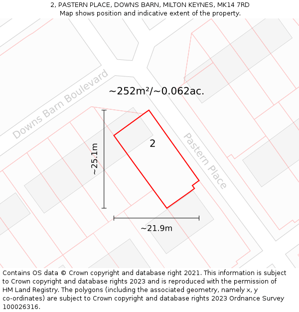 2, PASTERN PLACE, DOWNS BARN, MILTON KEYNES, MK14 7RD: Plot and title map