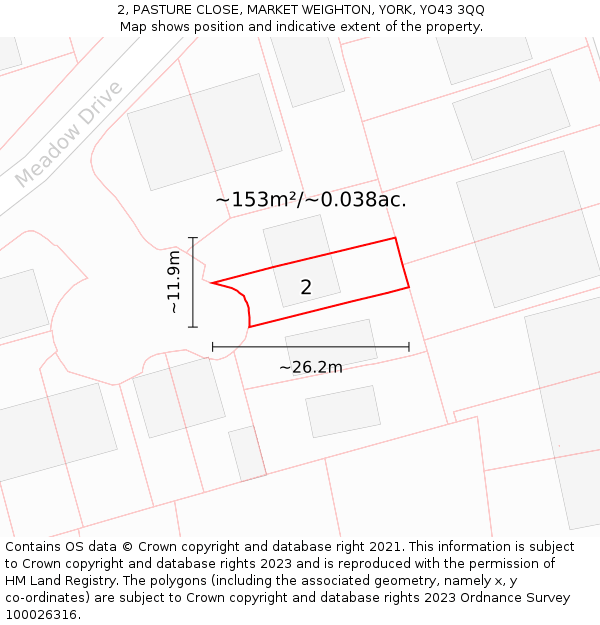 2, PASTURE CLOSE, MARKET WEIGHTON, YORK, YO43 3QQ: Plot and title map