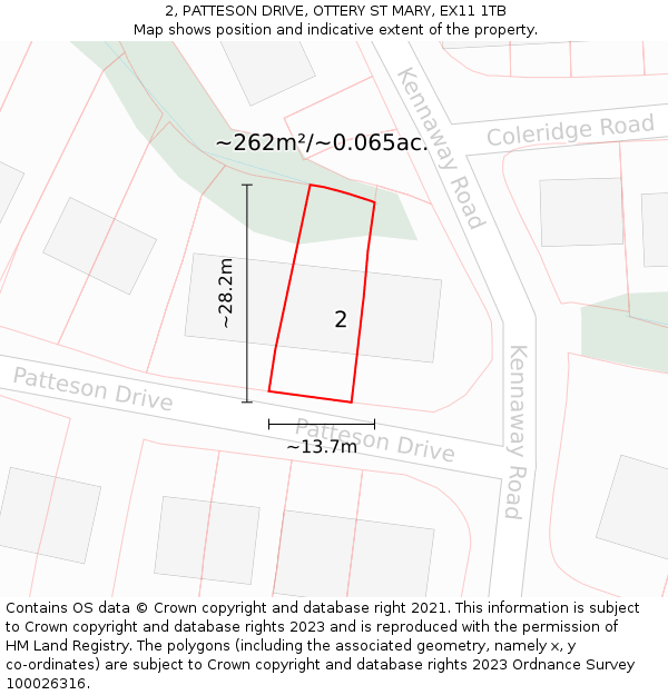 2, PATTESON DRIVE, OTTERY ST MARY, EX11 1TB: Plot and title map