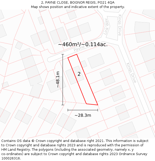 2, PAYNE CLOSE, BOGNOR REGIS, PO21 4QA: Plot and title map