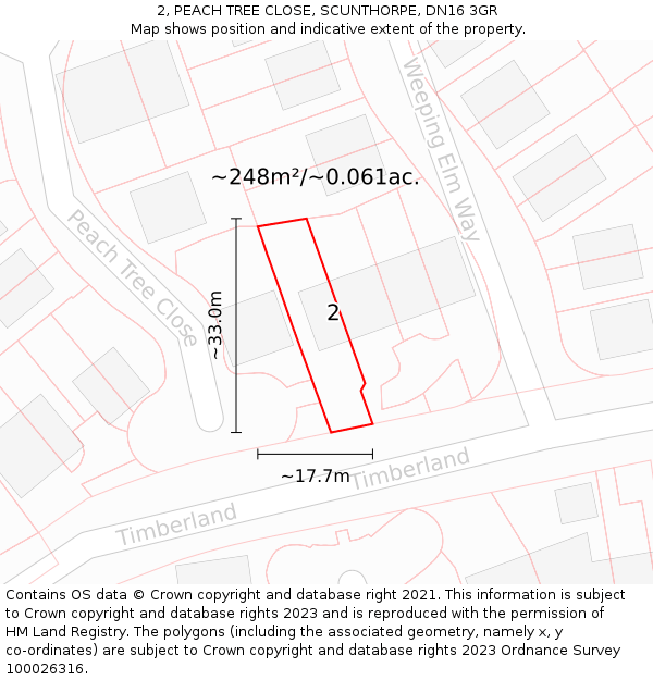 2, PEACH TREE CLOSE, SCUNTHORPE, DN16 3GR: Plot and title map