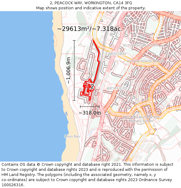 2, PEACOCK WAY, WORKINGTON, CA14 3FG: Plot and title map