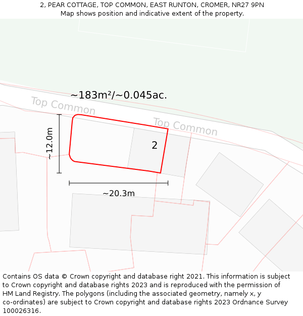 2, PEAR COTTAGE, TOP COMMON, EAST RUNTON, CROMER, NR27 9PN: Plot and title map