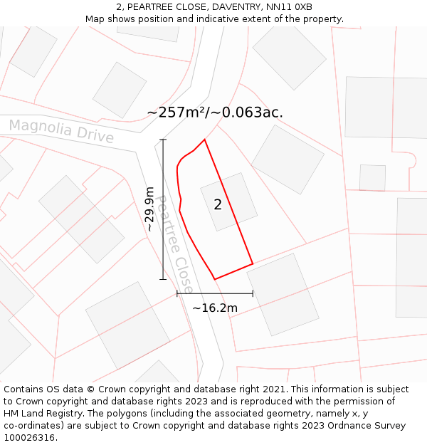 2, PEARTREE CLOSE, DAVENTRY, NN11 0XB: Plot and title map