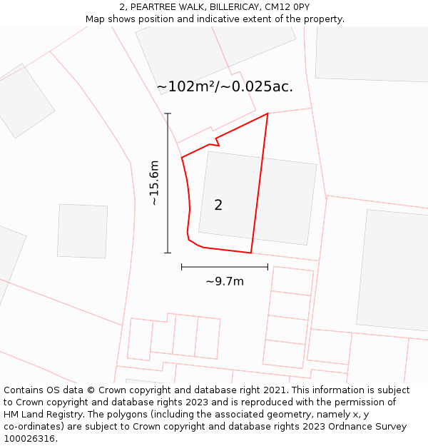 2, PEARTREE WALK, BILLERICAY, CM12 0PY: Plot and title map