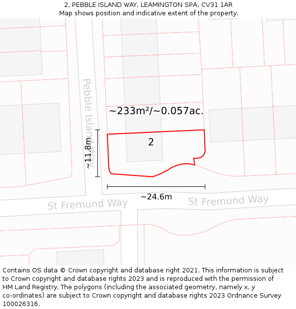 2, PEBBLE ISLAND WAY, LEAMINGTON SPA, CV31 1AR: Plot and title map