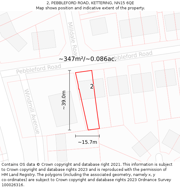 2, PEBBLEFORD ROAD, KETTERING, NN15 6QE: Plot and title map